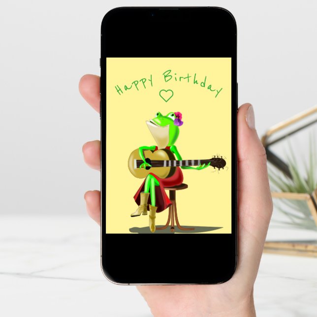 Baby Birthday Card Guitar Player Frog - Your Text (Front Digital)