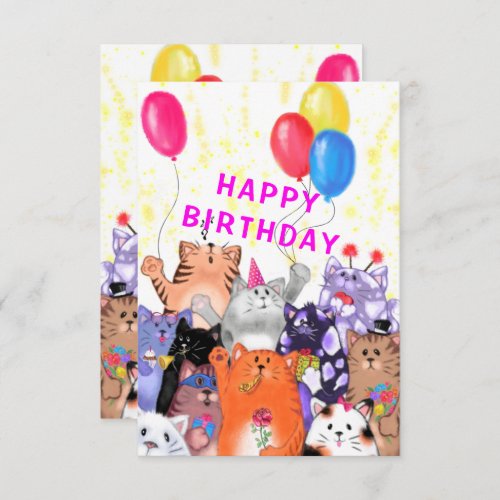 Baby Birthday Card Happy Cats Party Celebration