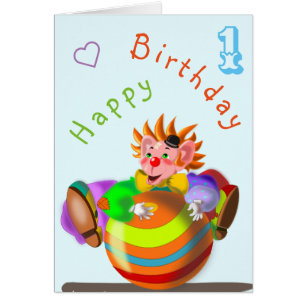 Baby Birthday Card Happy Clown - Personalized