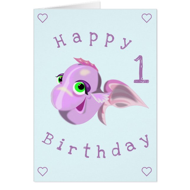Baby Birthday Card Happy Fish - Personalized (Front)