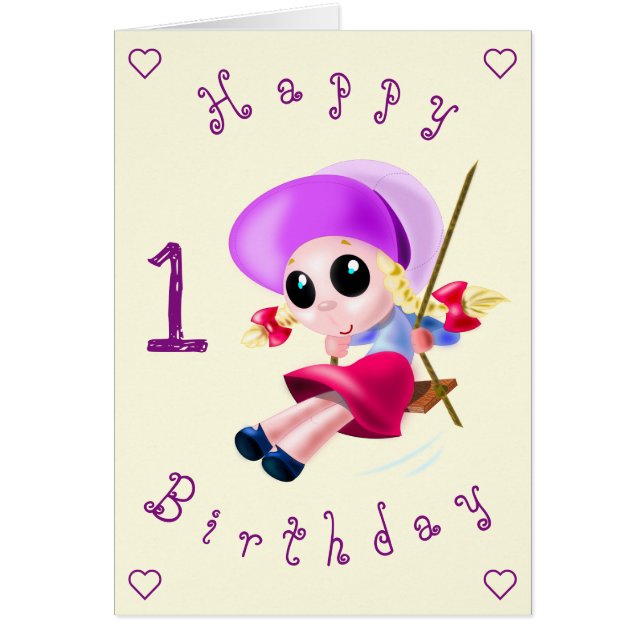 Baby Birthday Card Happy Girl - Personalized (Front)