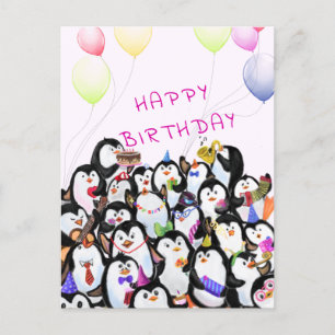 Baby Birthday Card Happy Penguins Party Your Text