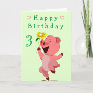 Baby Birthday Card Happy Piglet with Daisy