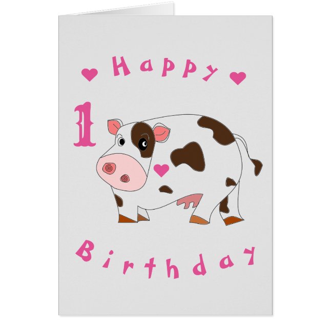 Baby Birthday Card Little Cow - Your Text (Front)
