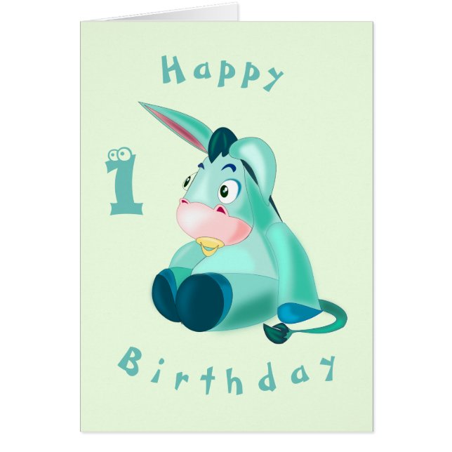Baby Birthday Card Little Donkey - Personalized (Front)