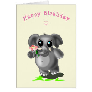 Baby Birthday Card Little Elephant with Flower