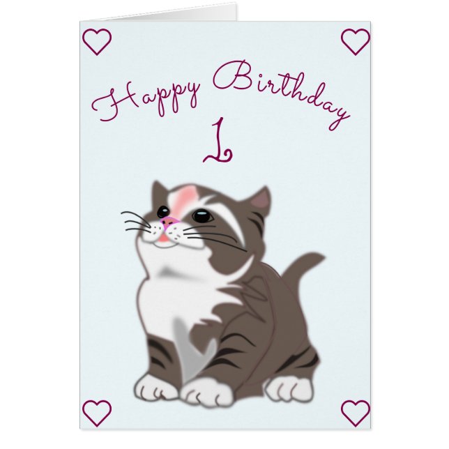 Baby Birthday Card Little Kitten - Add Years (Front)