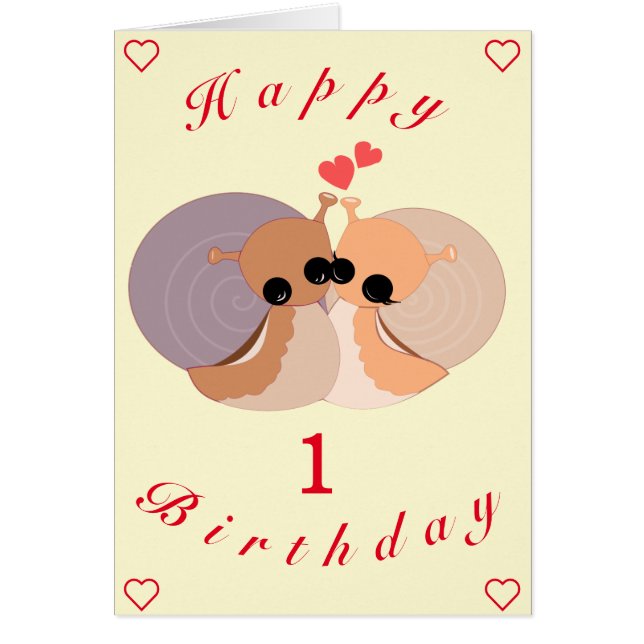 Baby Birthday Card Little Snail Couple - Your Text (Front)