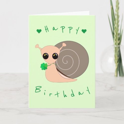Baby Birthday Card Lucky Snail with Clover