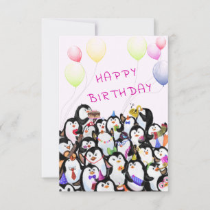 Baby Birthday Card Penguins Party - Your Text Name