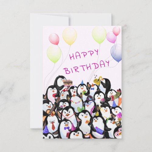 Baby Birthday Card Penguins Party _ Your Text Name