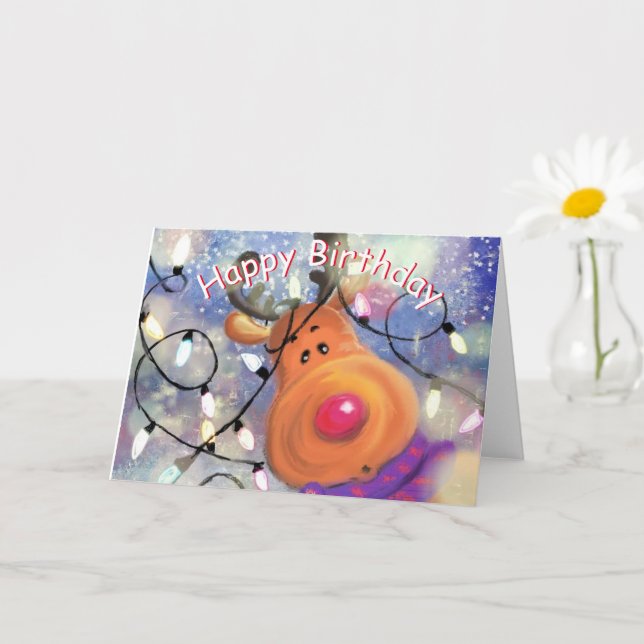 Baby Birthday Card with Happy Christmas Reindeer (Small Plant)