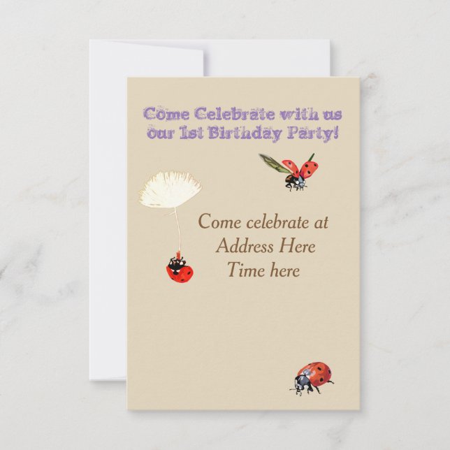 Baby Birthday invitation with lady Bugs (Front)