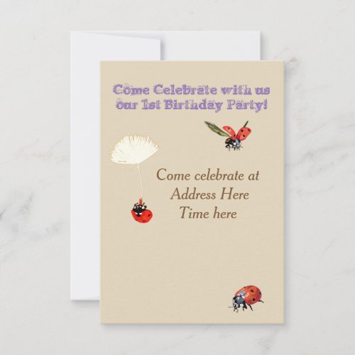 Baby Birthday invitation with lady Bugs