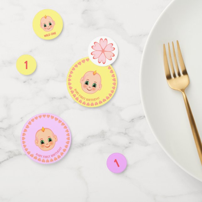 Baby Birthday on violet & yellow Confetti (Group)
