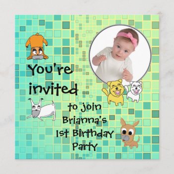 Baby Birthday Party Invitation Dog Cartoon by pixibition at Zazzle