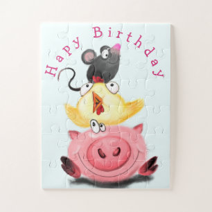 Baby Birthday Puzzle Piggy Chick and Mouse Friends