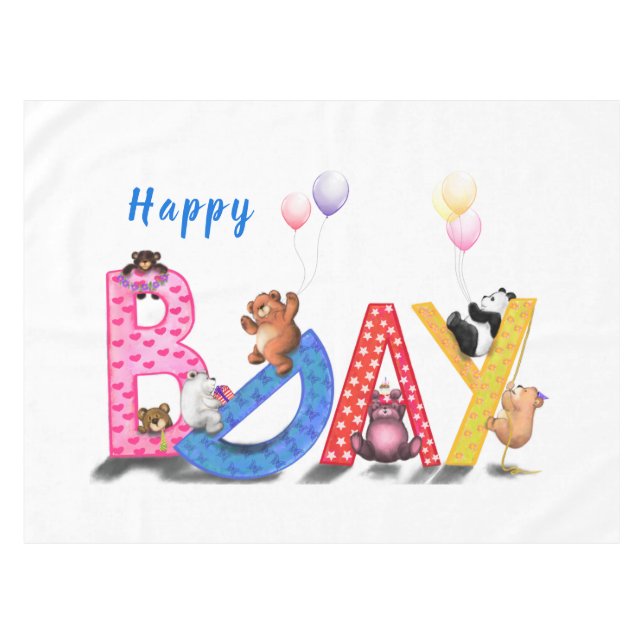 Baby Birthday Tablecloth Cute Bears (Front (Horizontal))