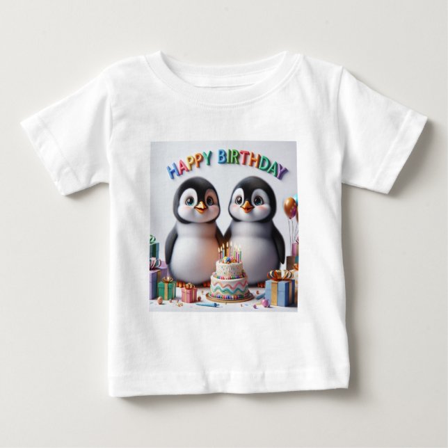 Baby Birthday Tshirt with penguins (Front)