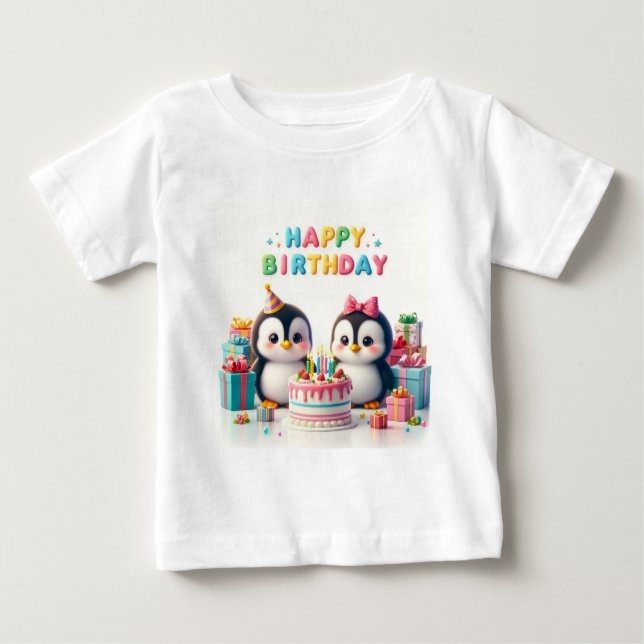 Baby Birthday Tshirt with penguins (Front)