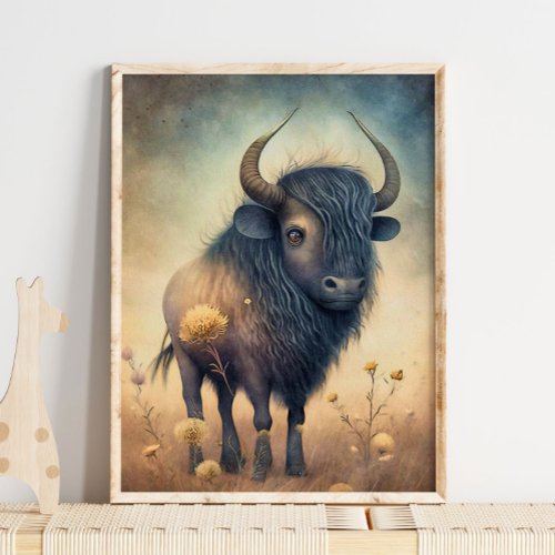Baby Bison African Animal  Bison Wall Print