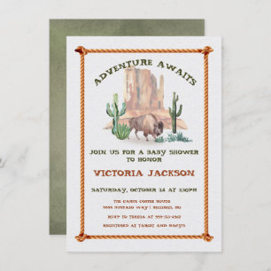 Baby Bison Buffalo Western Landscape Baby Shower Invitation