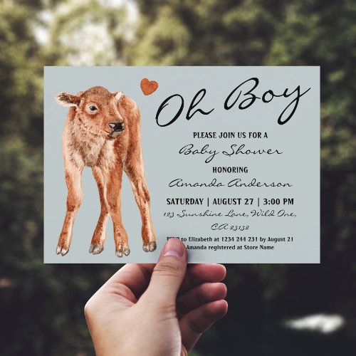 Baby Bison Oh Boy Baby Shower  Invitation