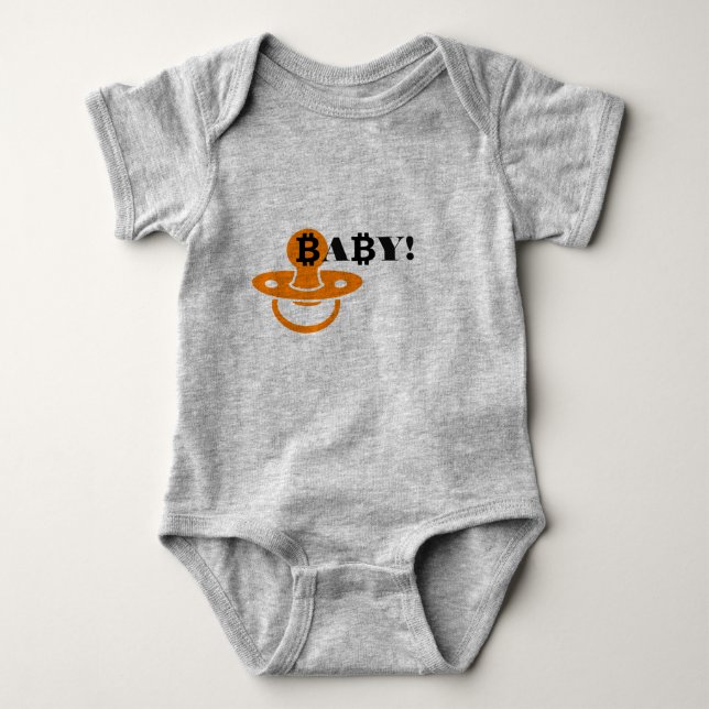 Baby/bitcoin symbol + pacifier, baby bodysuit (Front)