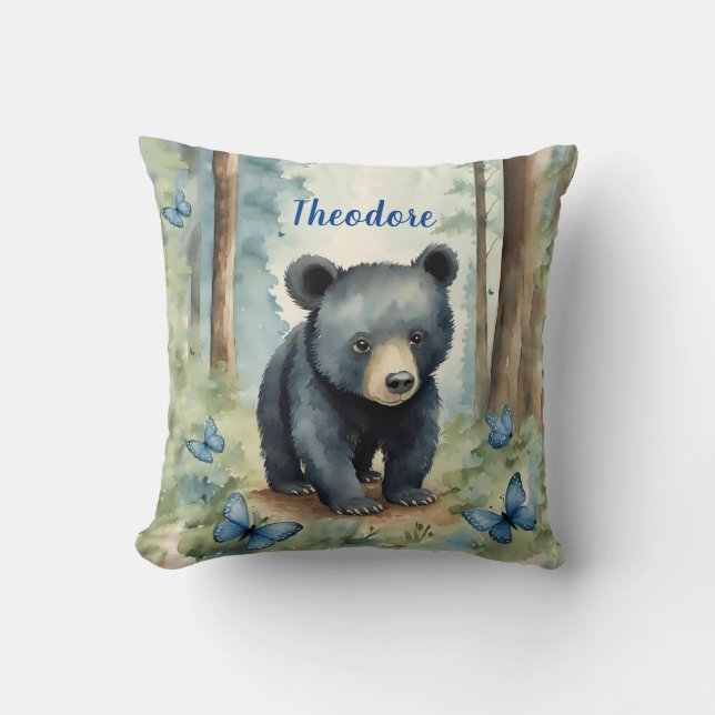 Baby Black Bear Boys Personalized Throw Pillow (Front)