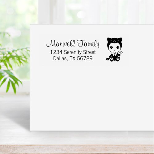 Baby Black Cat Costume Family Address Rubber Stamp