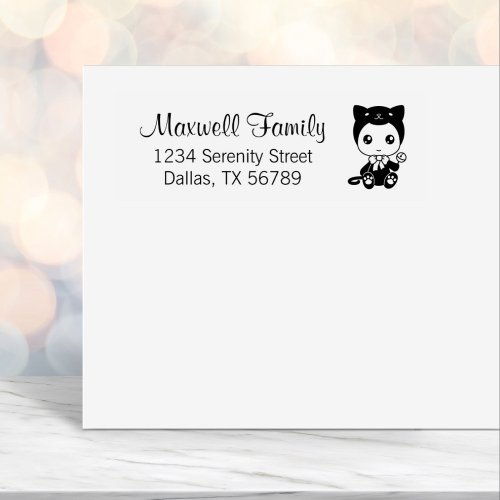 Baby Black Cat Jumpsuit Family Address Self_inking Stamp