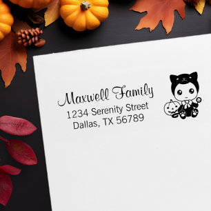 Baby Black Cat Pumpkin Family Address Self-inking Stamp