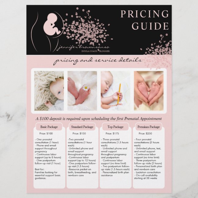 Baby Black Doula Birth Coach Pregnant Pricing Flyer