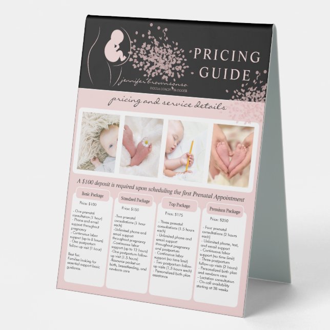 Baby Black Doula Birth Coach Service Price Table Tent (Front)