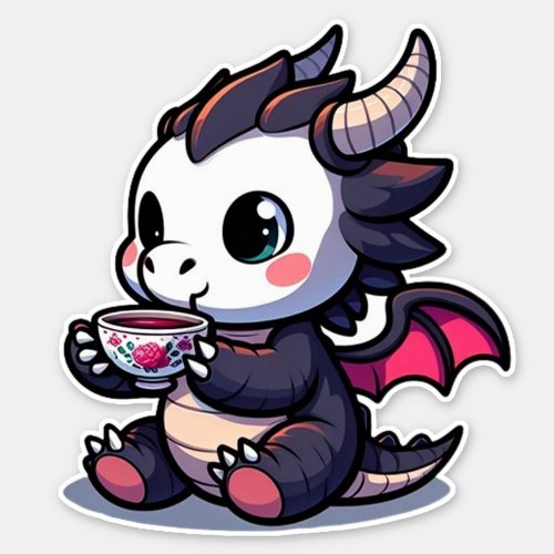 Baby Black Dragon Drinking Tea or coffee Sticker