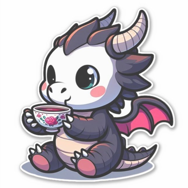 Baby Black Dragon Drinking Tea or coffee Sticker (Front)