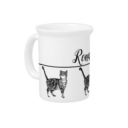 Baby Black White Tabby cat Cats Whimsical Art Beverage Pitcher