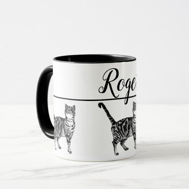 Baby Black White Tabby cat Cats Whimsical Art Mug (Front Left)
