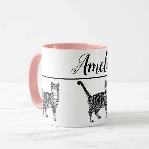 Baby Black White Tabby cat Cats Whimsical Art Mug