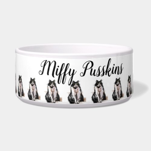 Baby Black White Tuxedo cat Cats pet Whimsical Art Bowl