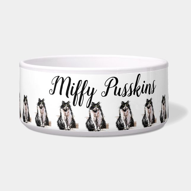 Baby Black White Tuxedo cat Cats pet Whimsical Art Bowl (Front)