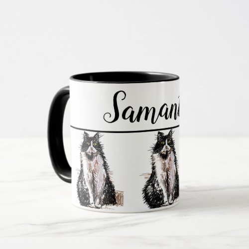 Baby Black White Tuxedo cat Cats Whimsical Art Mug