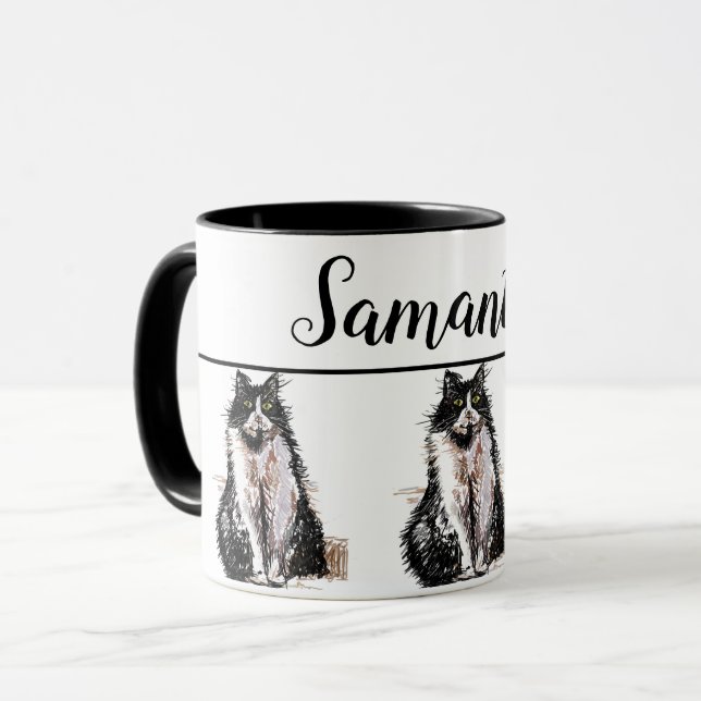 Baby Black White Tuxedo cat Cats Whimsical Art Mug (Front Left)