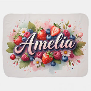 Baby Blanket " Amelia " Berry Floral Design