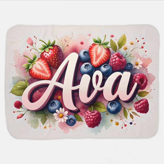 Baby Blanket " Ava " Berry Floral Design (Horizontal)