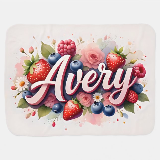 Baby Blanket " Avery " Berry Floral Design (Horizontal)