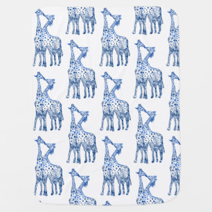 Baby Blanket Blue Giraffes Kissing