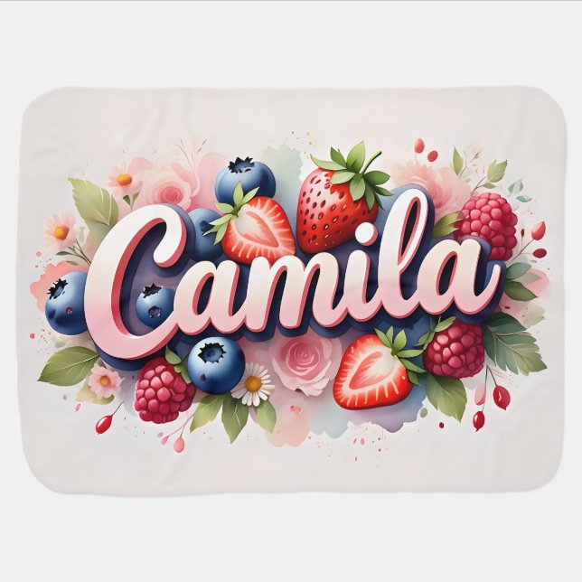 Baby Blanket " Camila " Berry Floral Design (Horizontal)