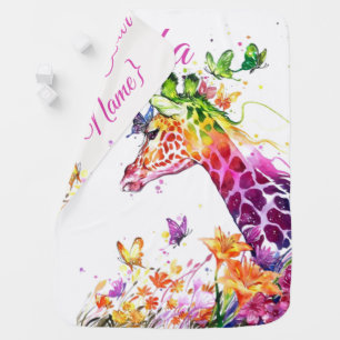 Baby Blanket Colorful 'giraffe with butterflies