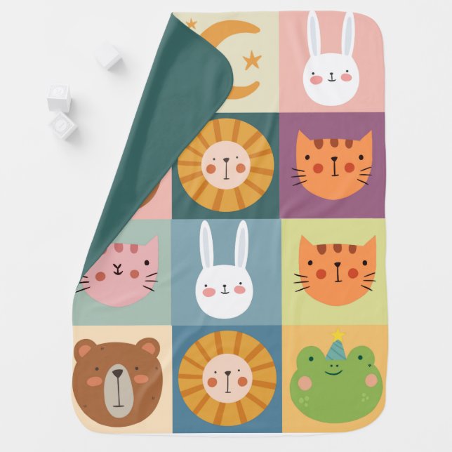 Baby Blanket Colorful patchwork Cute Baby animals (In Situ)